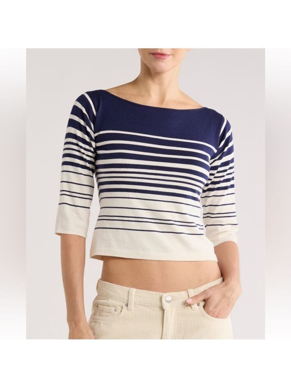 DL1961 Navy & Cream Striped Boatneck Crop Sweater